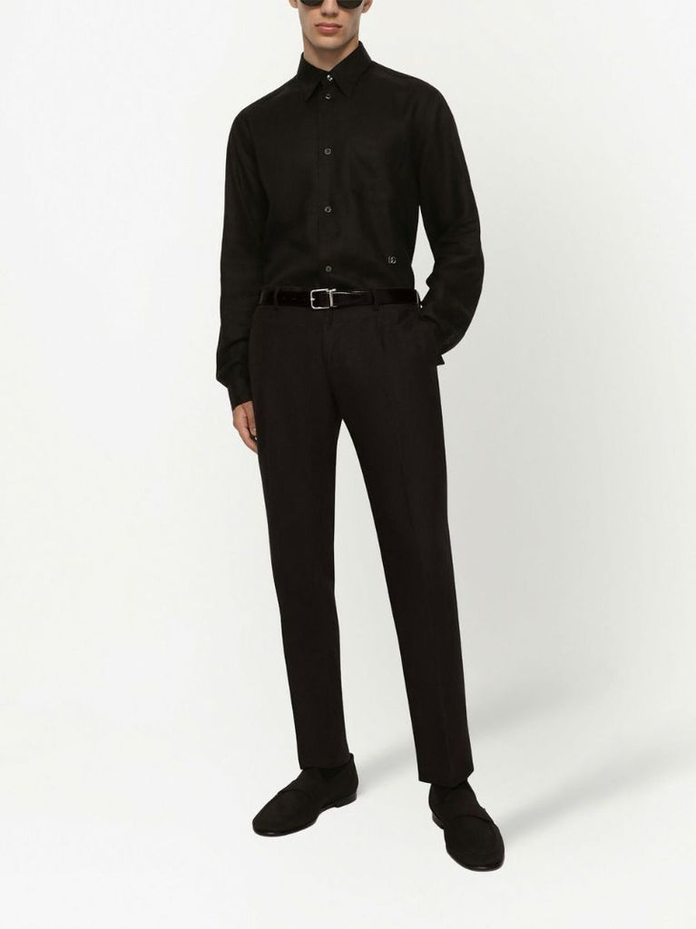 Black Logo Plaque Linen Shirt