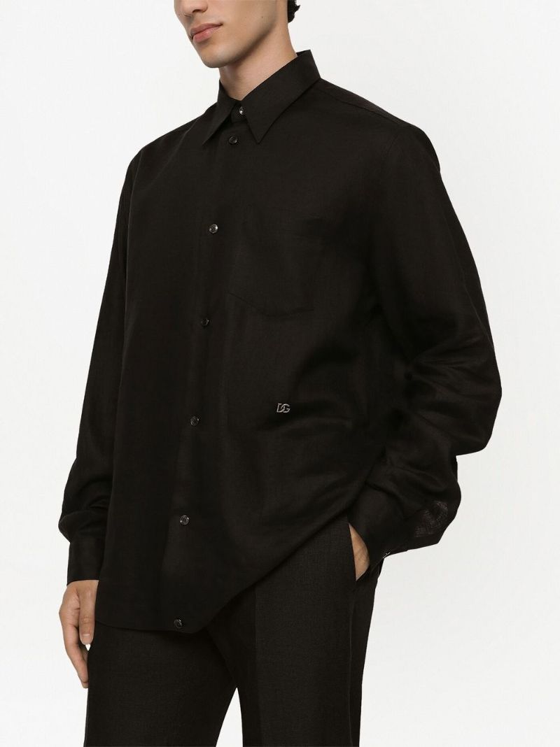 Black Logo Plaque Linen Shirt