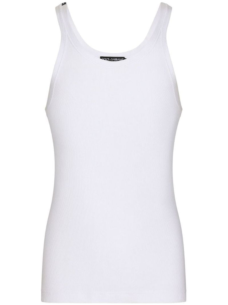White Cotton Fine Rib Tank Top