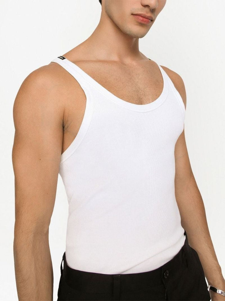 White Cotton Fine Rib Tank Top