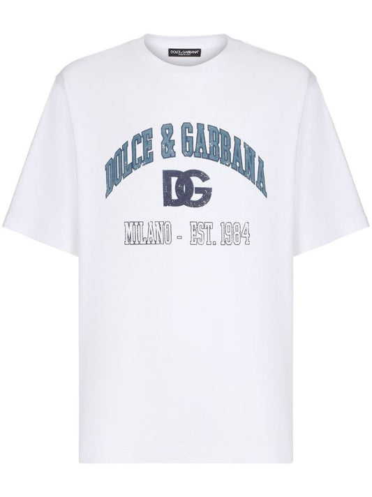 White Logo Print Cotton T-shirt