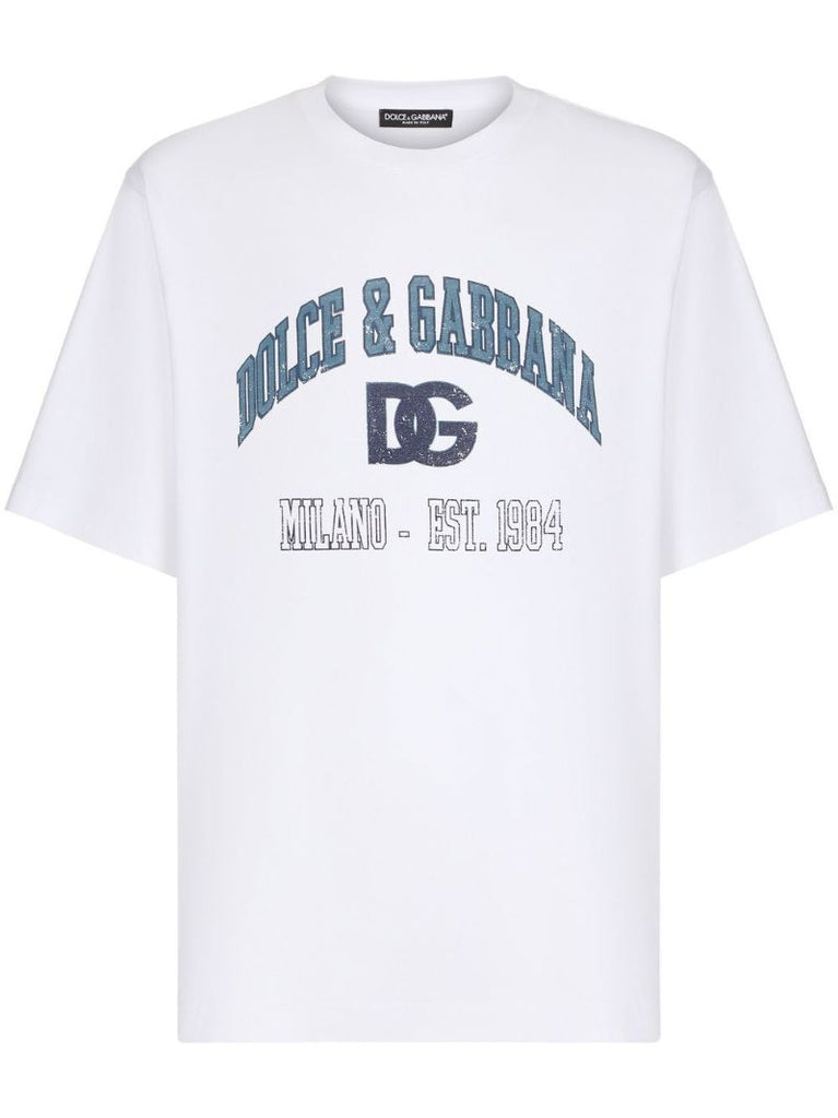 White Logo Print Cotton T-shirt