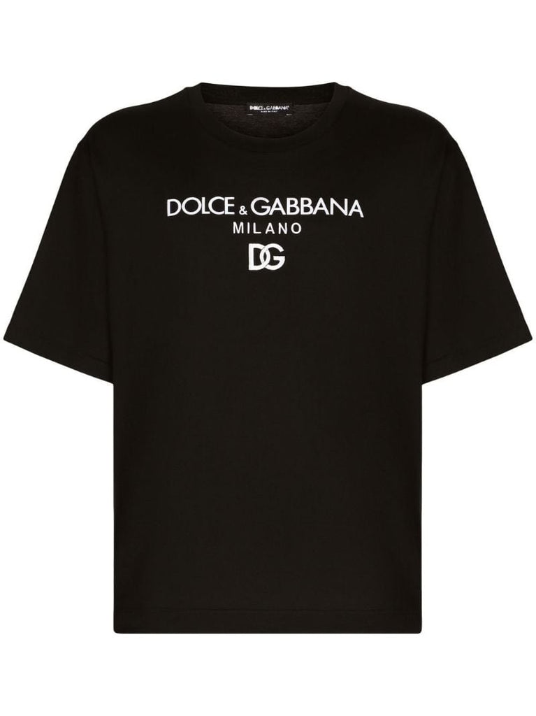 Black Logo Embroidered Cotton T-shirt