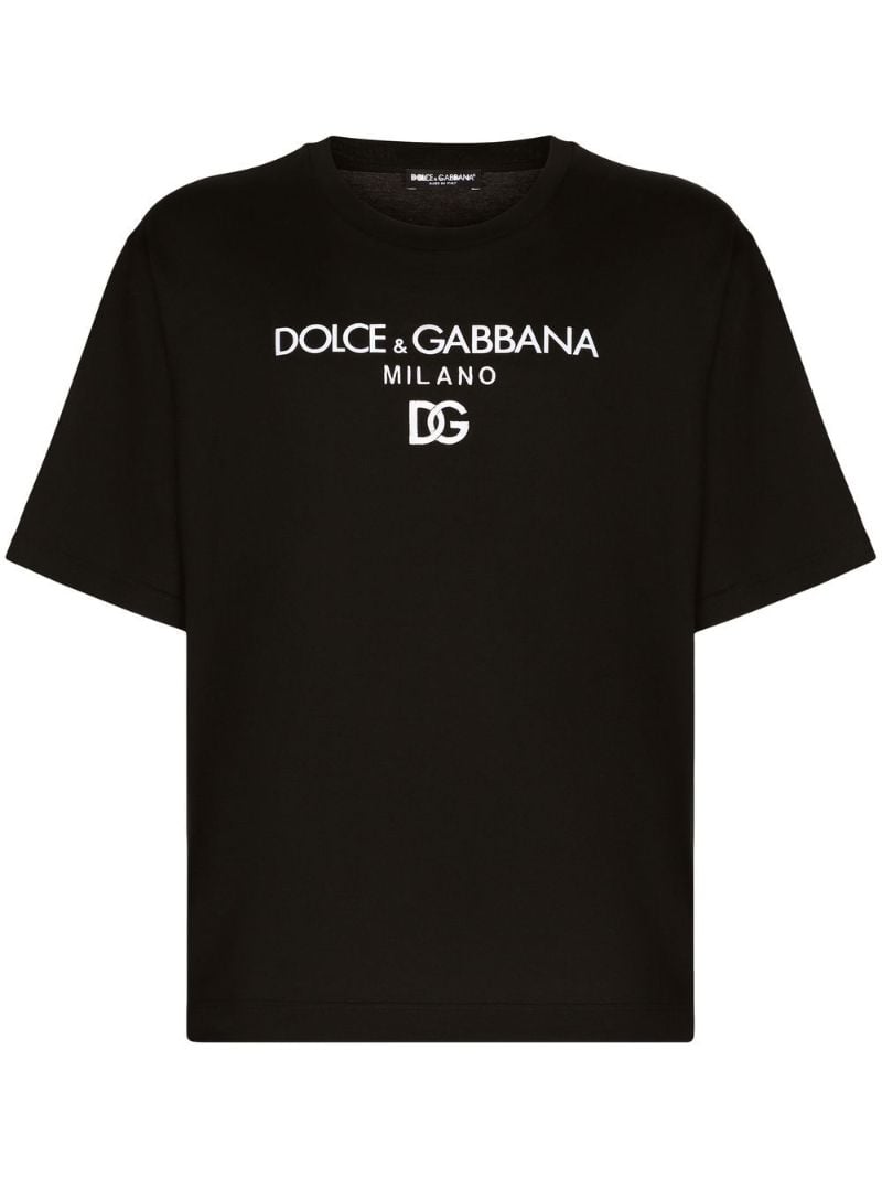 Black Logo Embroidered Cotton T-shirt