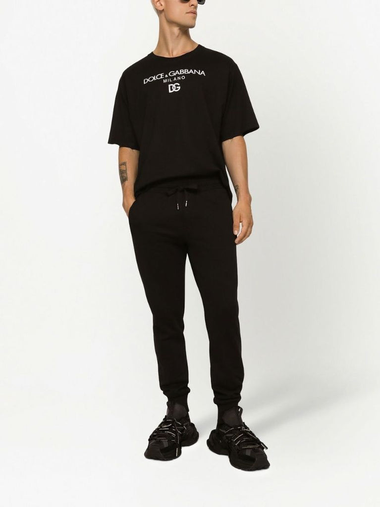 Black Logo Embroidered Cotton T-shirt
