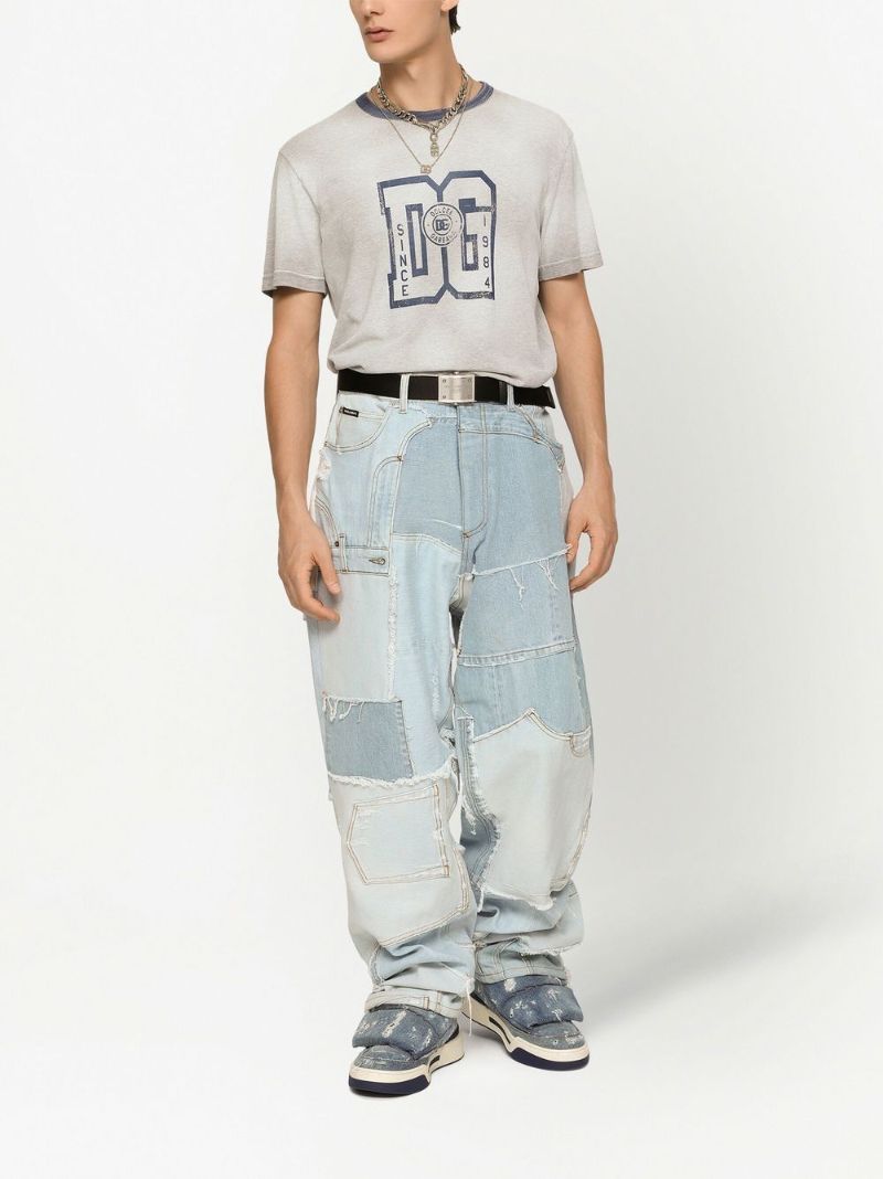 Grey Logo Print Cotton T-shirt