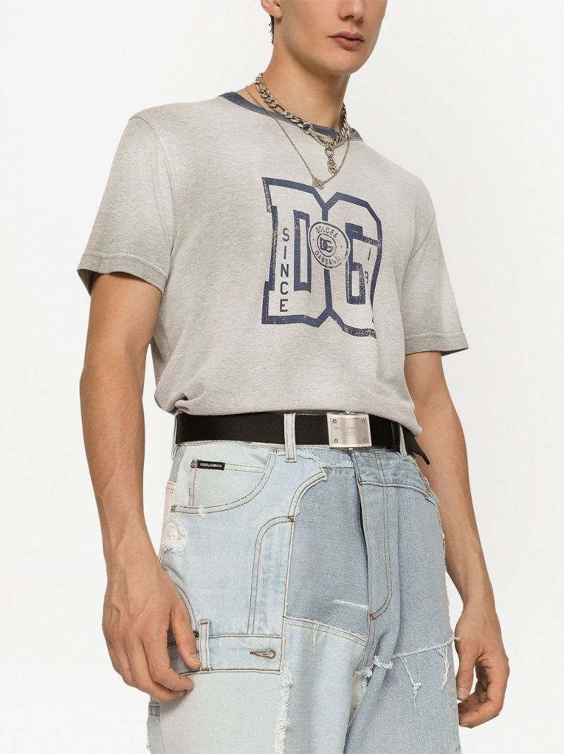 Grey Logo Print Cotton T-shirt