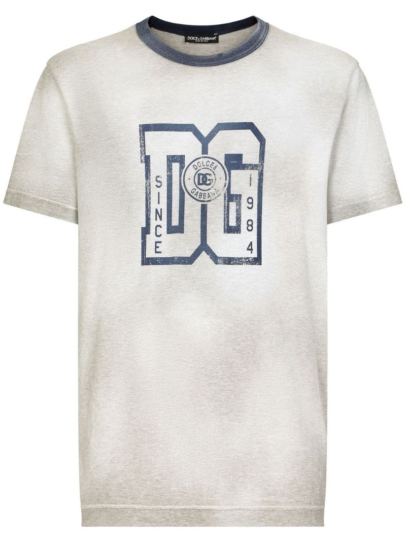 Grey Logo Print Cotton T-shirt