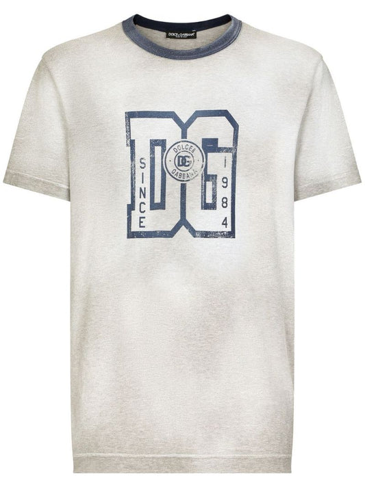 Grey Logo Print Cotton T-shirt