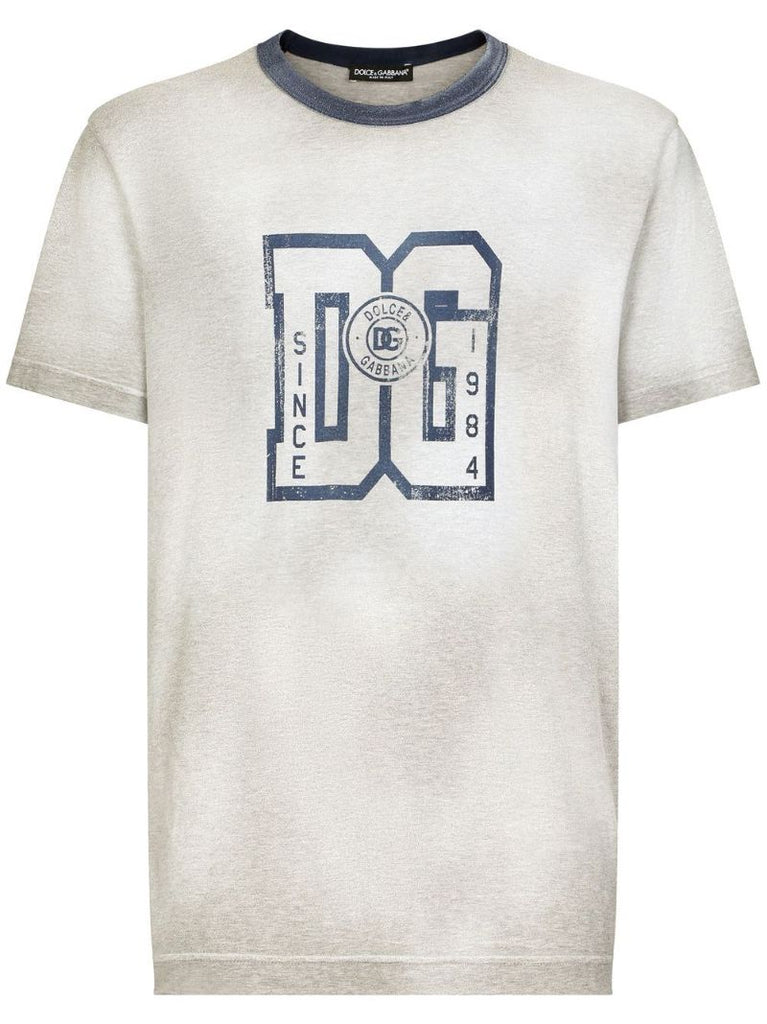 Grey Logo Print Cotton T-shirt
