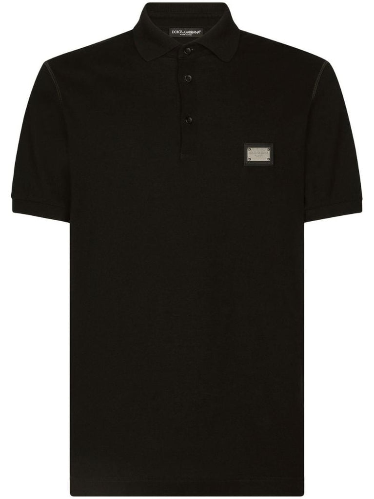 Black Logo Plaque Cotton Polo Shirt