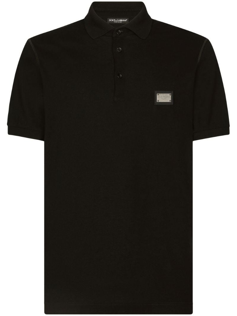 Black Logo Plaque Cotton Polo Shirt