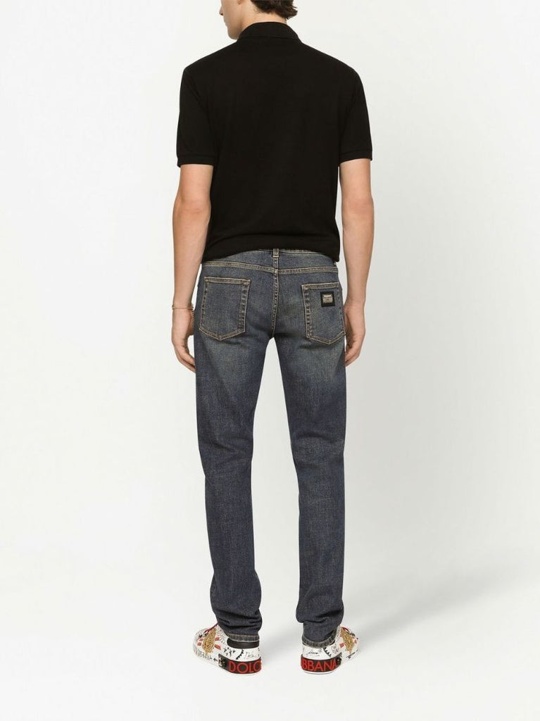 Black Logo Plaque Cotton Polo Shirt