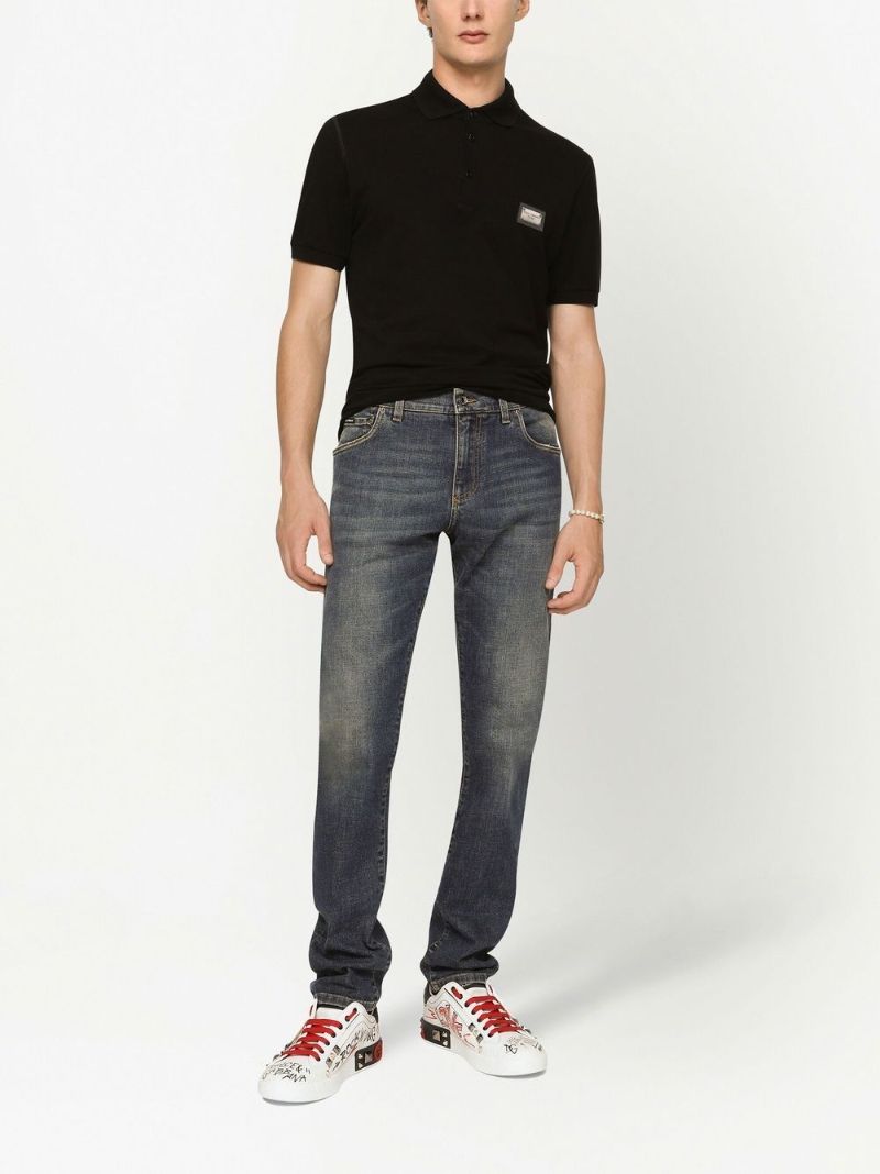 Black Logo Plaque Cotton Polo Shirt