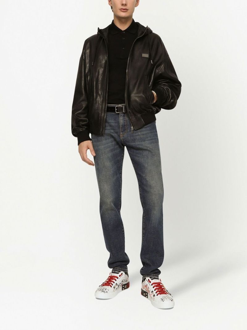 Black Logo Plaque Cotton Polo Shirt