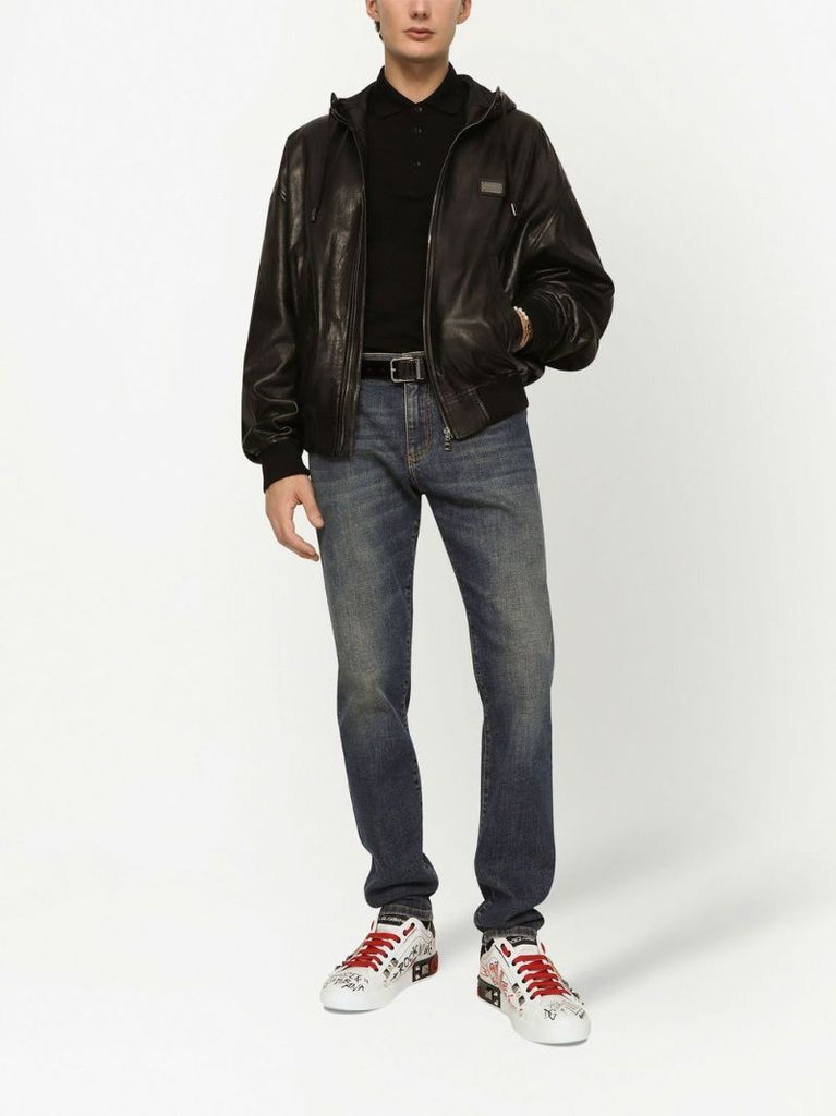 Black Logo Plaque Cotton Polo Shirt