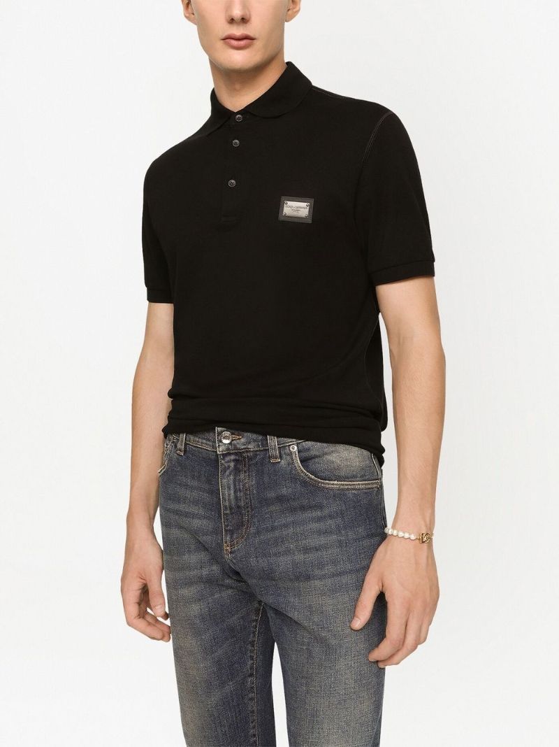 Black Logo Plaque Cotton Polo Shirt