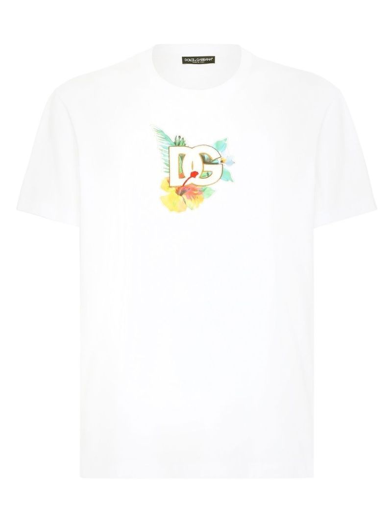 White Logo Embroidered Cotton T-shirt