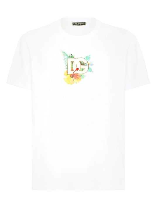White Logo Embroidered Cotton T-shirt
