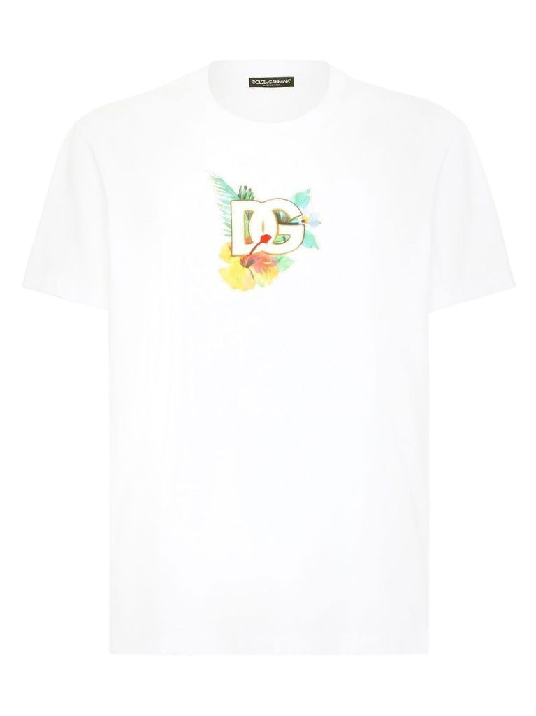 White Logo Embroidered Cotton T-shirt