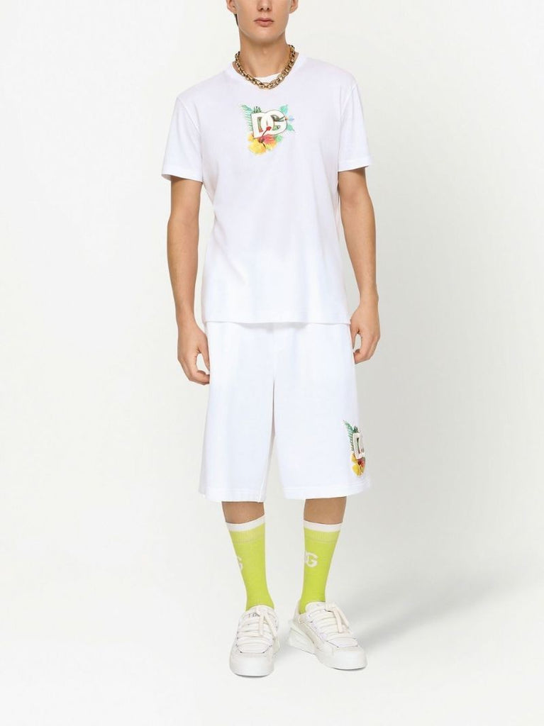 White Logo Embroidered Cotton T-shirt
