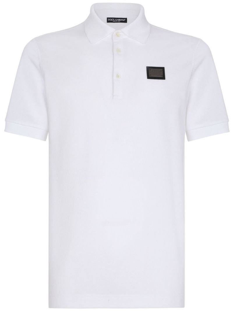 White Logo Plaque Cotton Polo Shirt