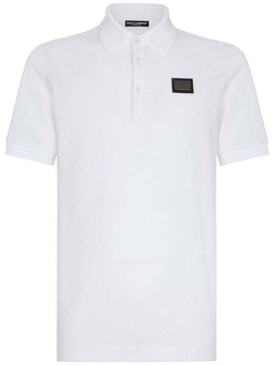 White Logo Plaque Cotton Polo Shirt