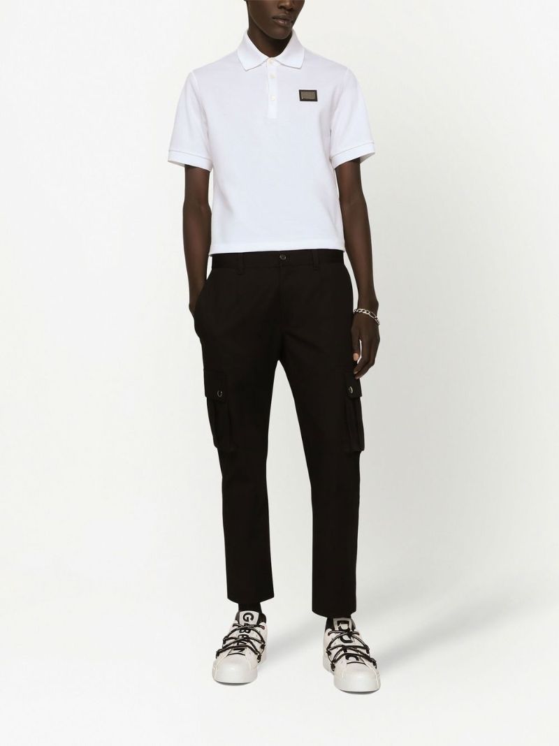 White Logo Plaque Cotton Polo Shirt
