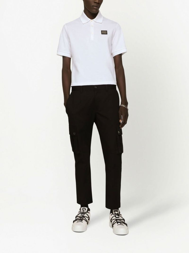 White Logo Plaque Cotton Polo Shirt