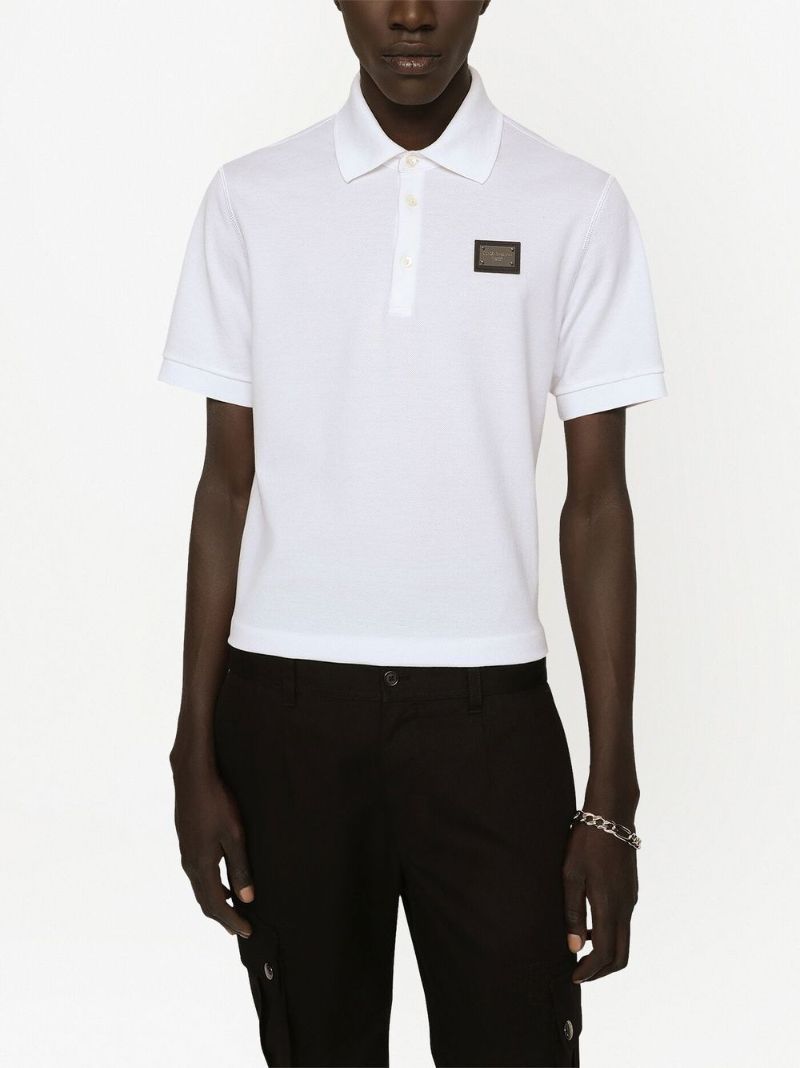 White Logo Plaque Cotton Polo Shirt