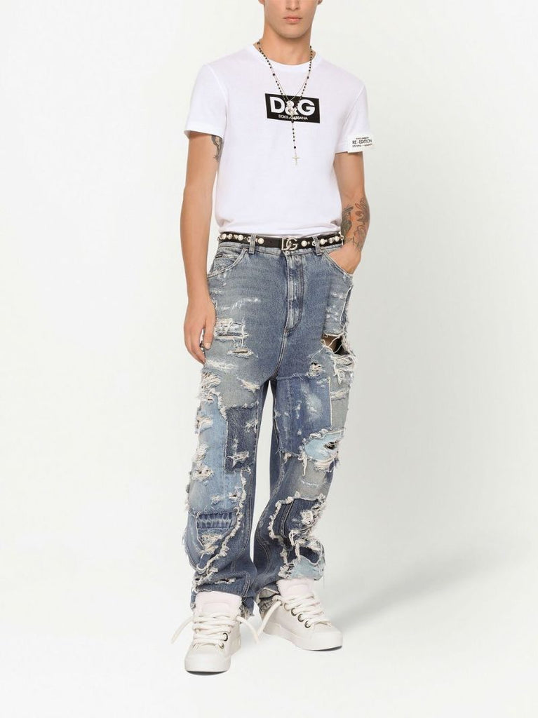 White Logo Print T-shirt