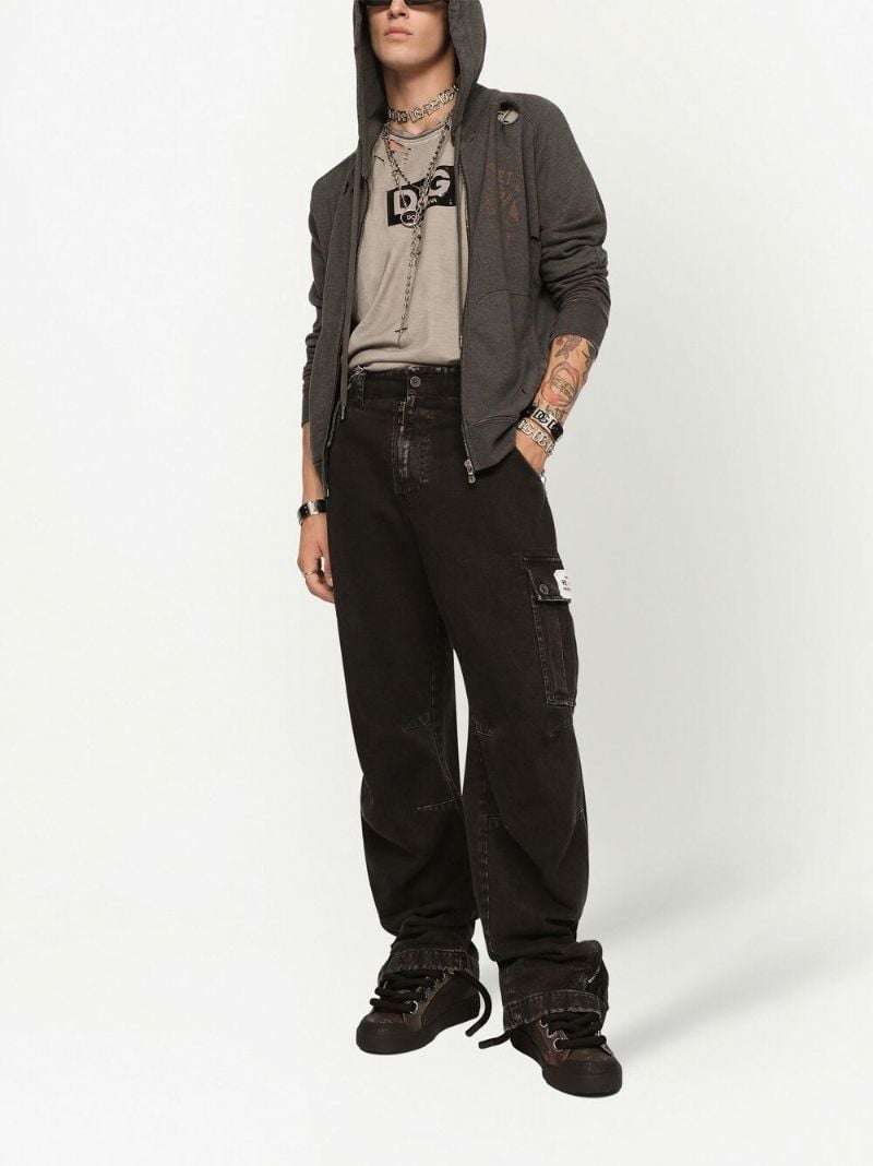 Brown Logo Print Distressed Cotton T-shirt