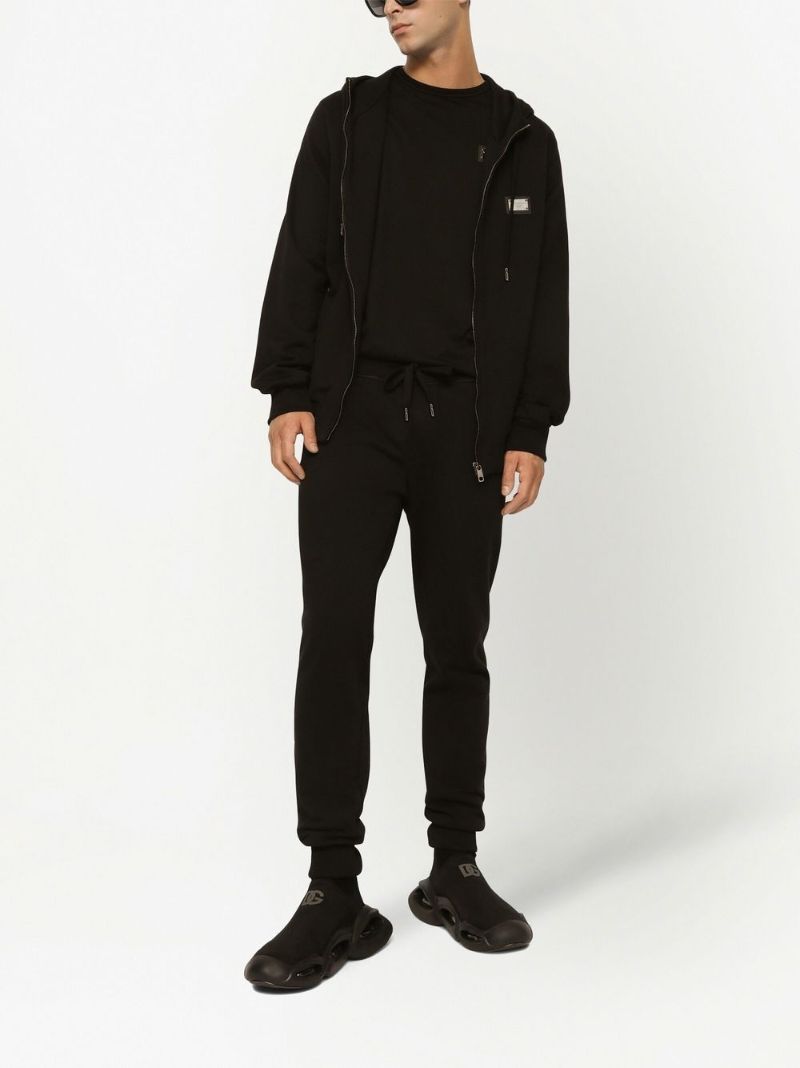 Black Logo Plaque Cotton Zip-up Hoodie