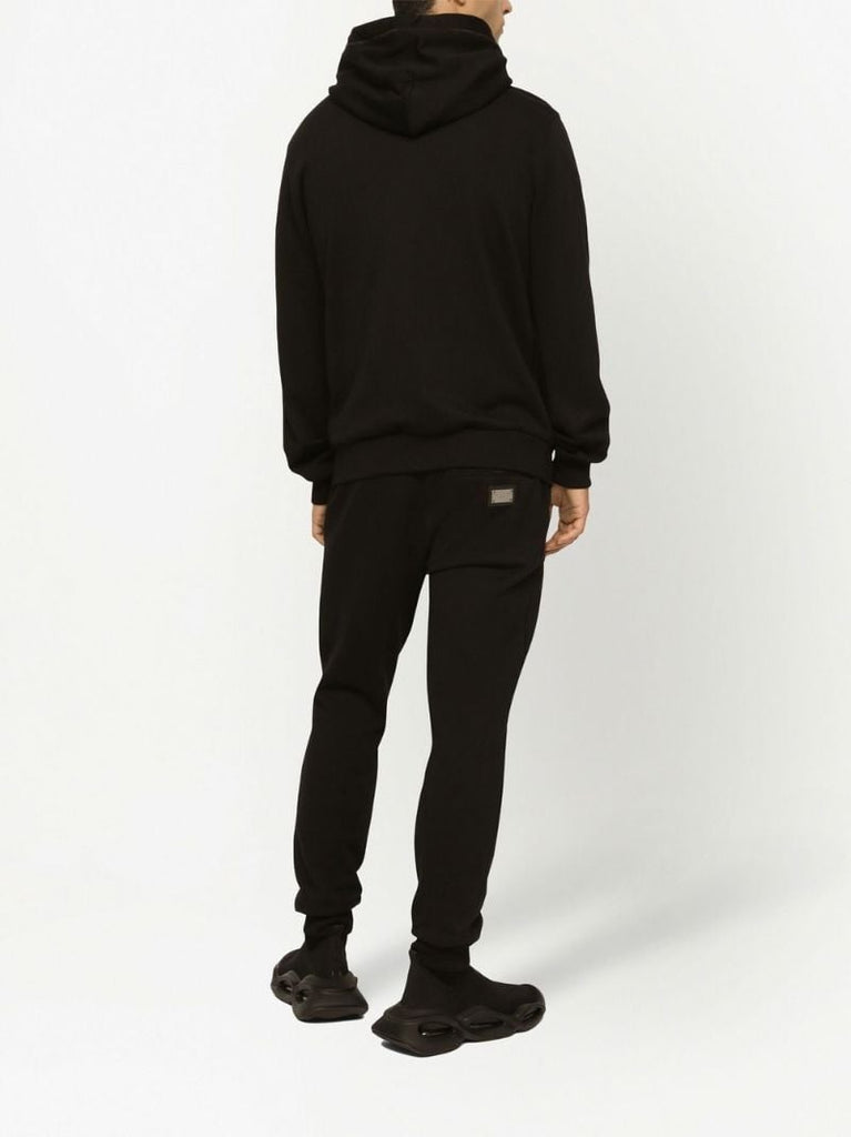Black Logo Plaque Cotton Zip-up Hoodie