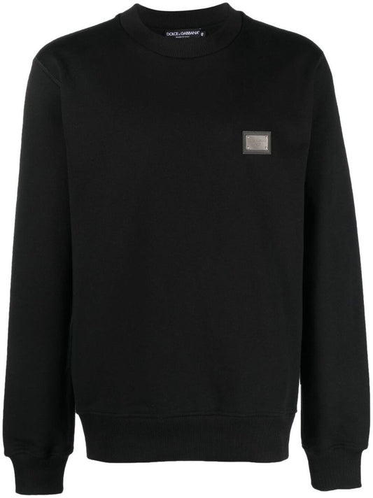 Black Logo Plaque Cotton Sweatshirt