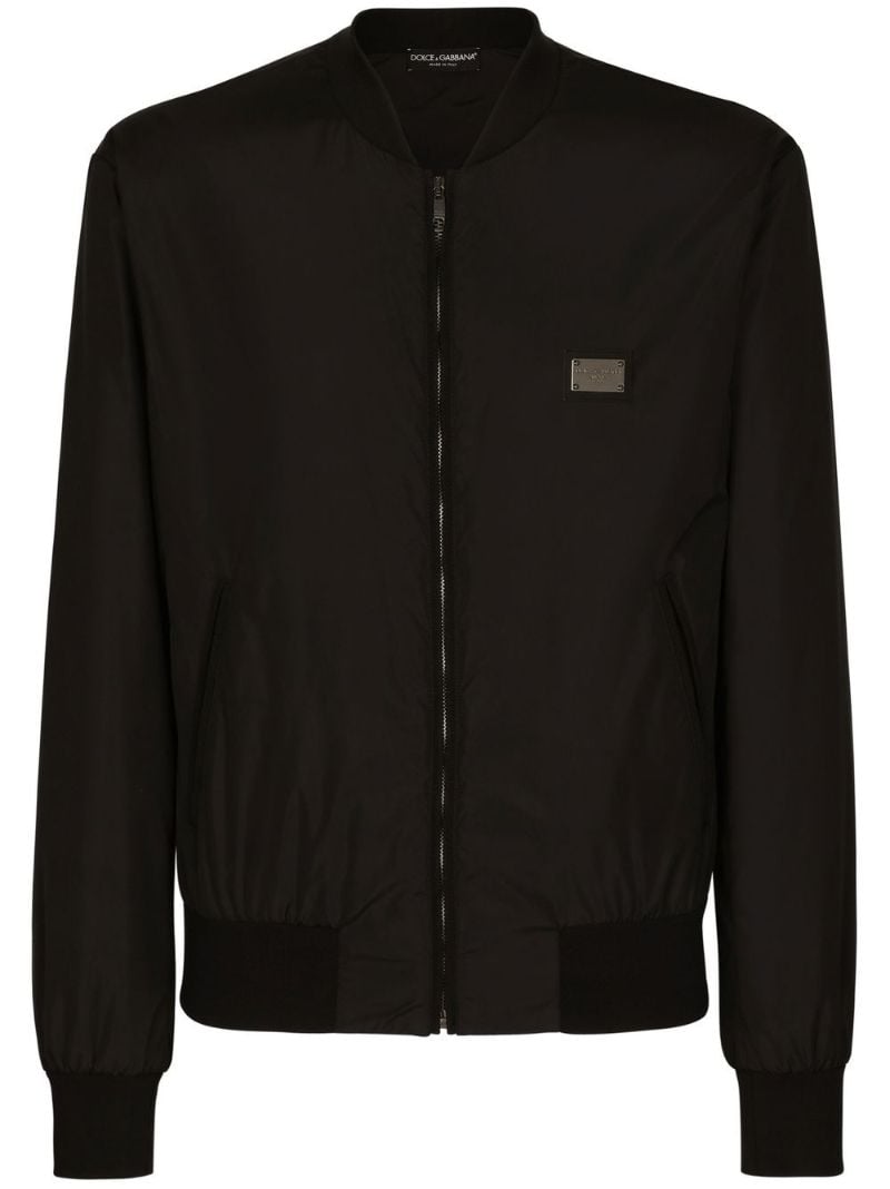 Black Logo Plaque Bomber Jacket