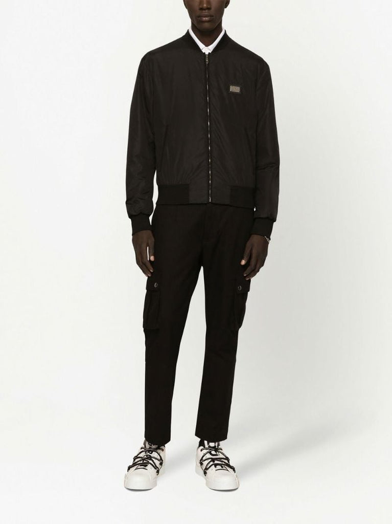 Black Logo Plaque Bomber Jacket