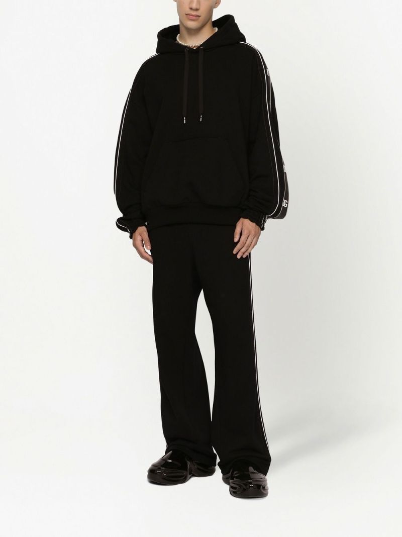 Black Monogram Print Drawstring Hoodie
