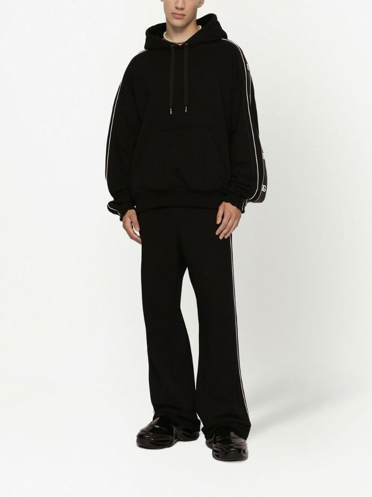 Black Monogram Print Drawstring Hoodie