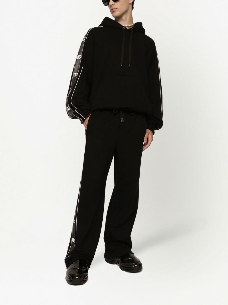 Black Monogram Print Drawstring Hoodie