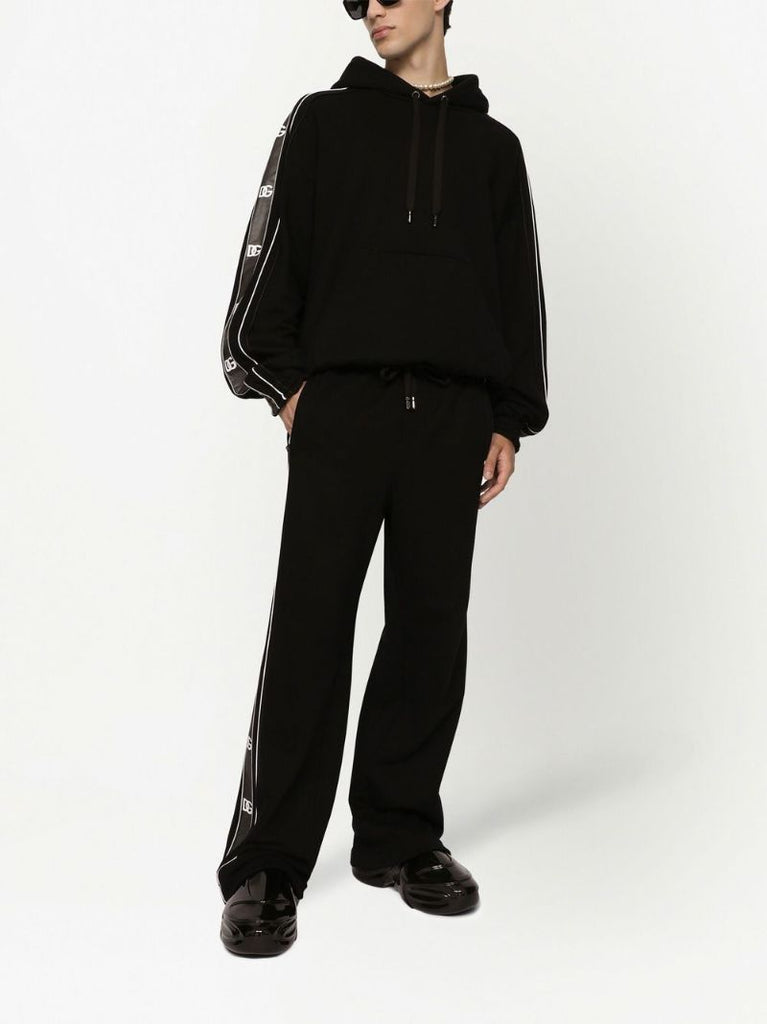 Black Monogram Print Drawstring Hoodie