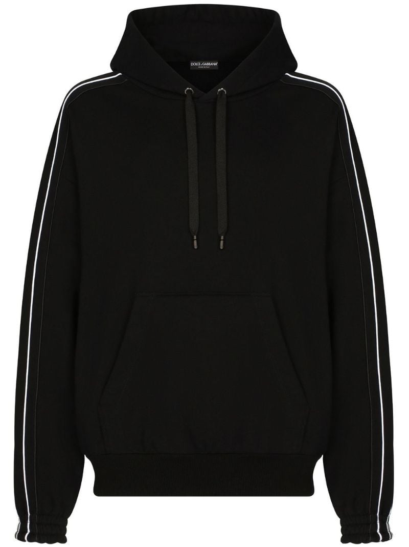 Black Monogram Print Drawstring Hoodie
