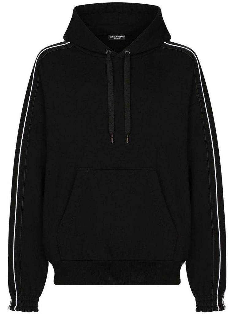 Black Monogram Print Drawstring Hoodie