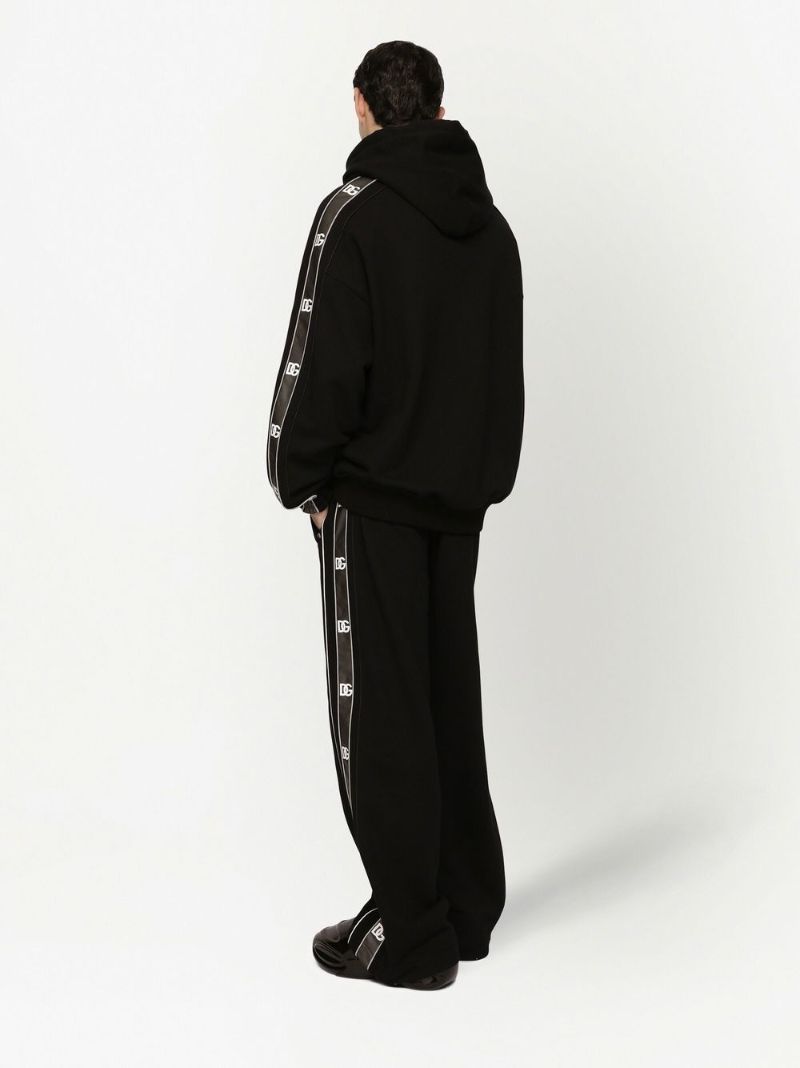 Black Monogram Print Drawstring Hoodie