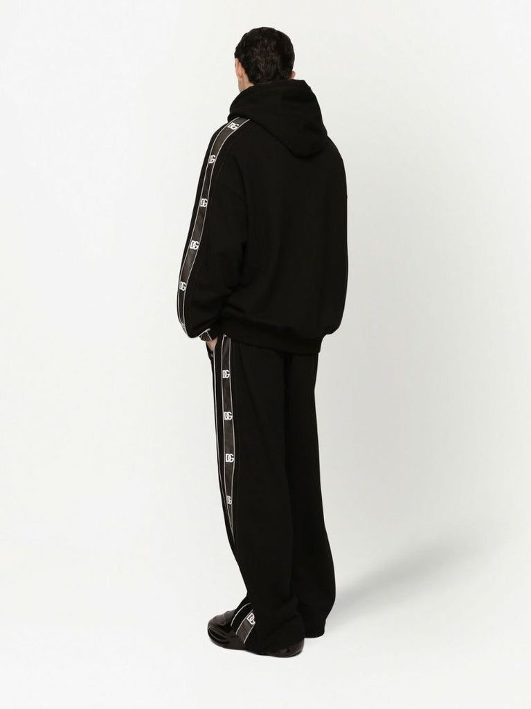 Black Monogram Print Drawstring Hoodie