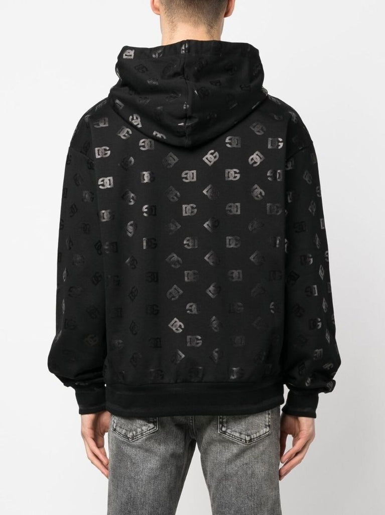 Black Logo Print Cotton Hoodie