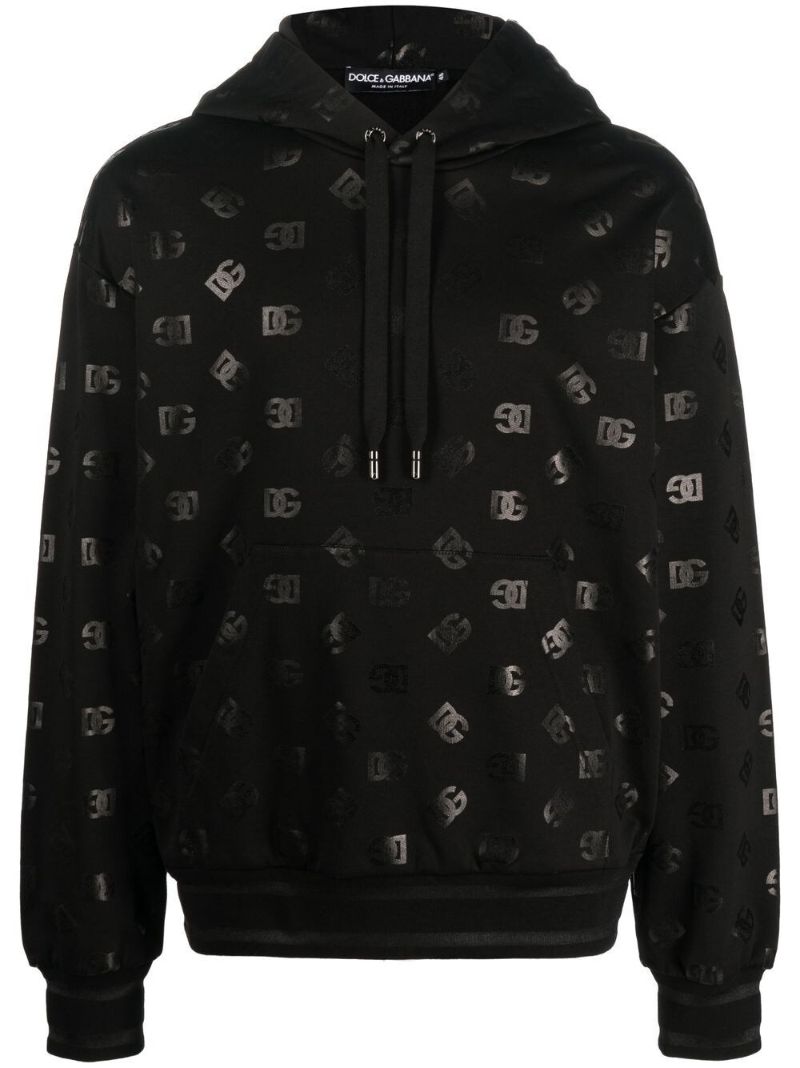 Black Logo Print Cotton Hoodie