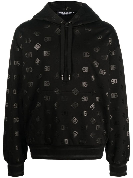Black Logo Print Cotton Hoodie