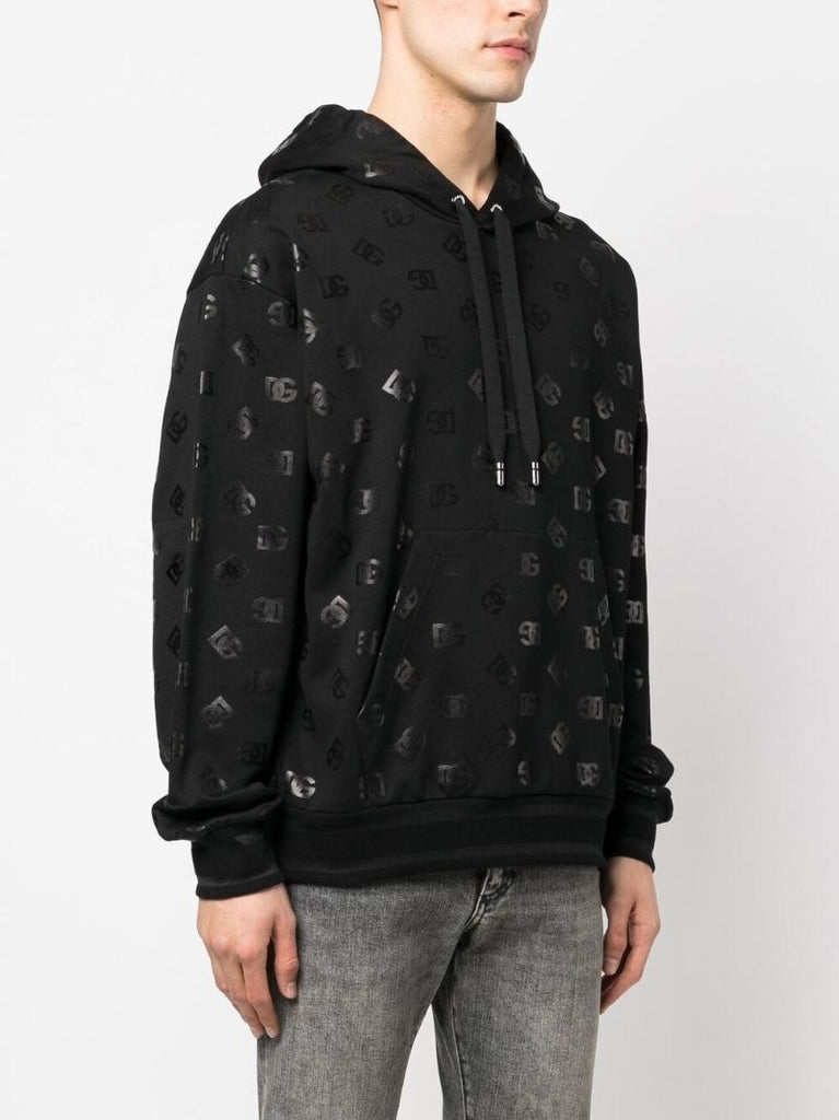 Black Logo Print Cotton Hoodie