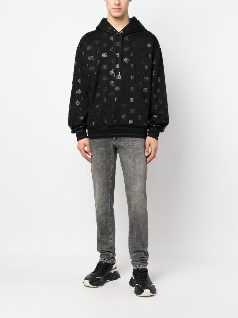 Black Logo Print Cotton Hoodie